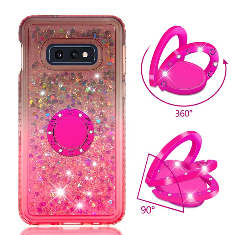 Rhinestone Decor Gradient Glitter Powder Quicksand TPU Shell with Finger Ring Buckle for Samsung Galaxy S10e - Brown/Red-5