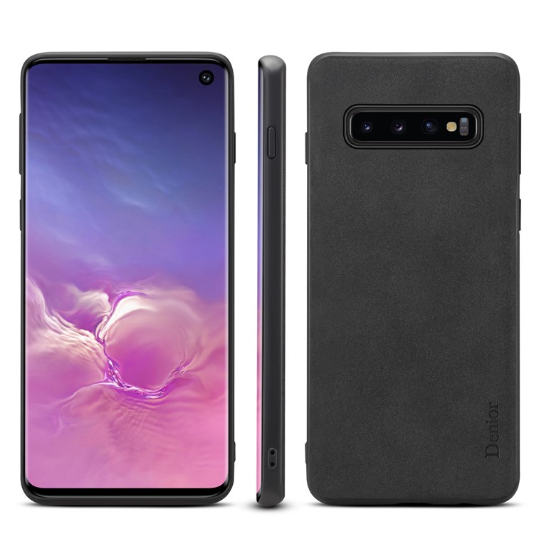 DENIOR Velvet Texture PU Leather Coated Soft TPU Back Case for Samsung Galaxy S10 - Black-1