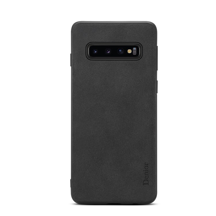 DENIOR Velvet Texture PU Leather Coated Soft TPU Back Case for Samsung Galaxy S10 - Black-3