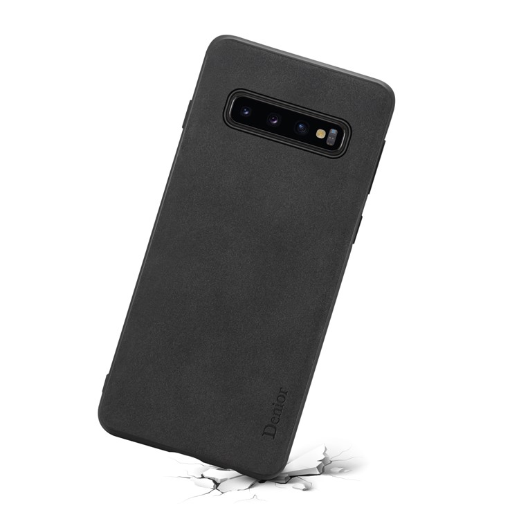 DENIOR Velvet Texture PU Leather Coated Soft TPU Back Case for Samsung Galaxy S10 - Black-4