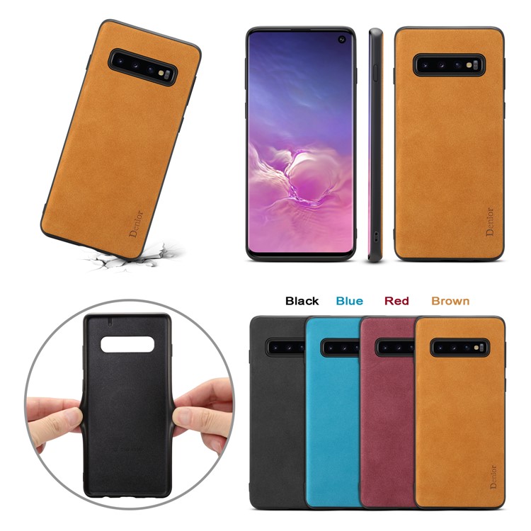 DENIOR Velvet Texture PU Leather Coated Soft TPU Back Case for Samsung Galaxy S10 - Black-6