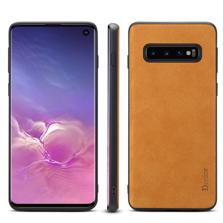 

DENIOR Velvet Texture PU Leather Coated Soft TPU Back Case for Samsung Galaxy S10 - Brown, Galaxy S10