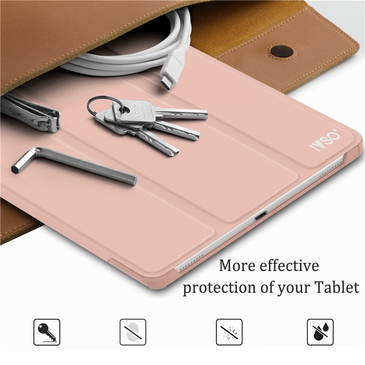 IVSO Tri-fold Stand Auto-wake/seep PU Leather + PC Smart Tablet Shell for Samsung Galaxy Tab A 10.1 (2019) T510/515 - Pink-4