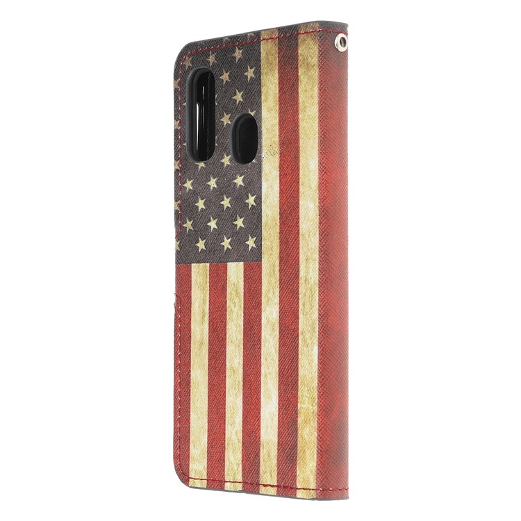 Caso De Carteira De Couro De Impressão Padrão Para Samsung Galaxy A40 - Bandeira Americana Retro-2