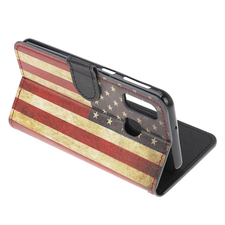 Caso De Carteira De Couro De Impressão Padrão Para Samsung Galaxy A40 - Bandeira Americana Retro-3
