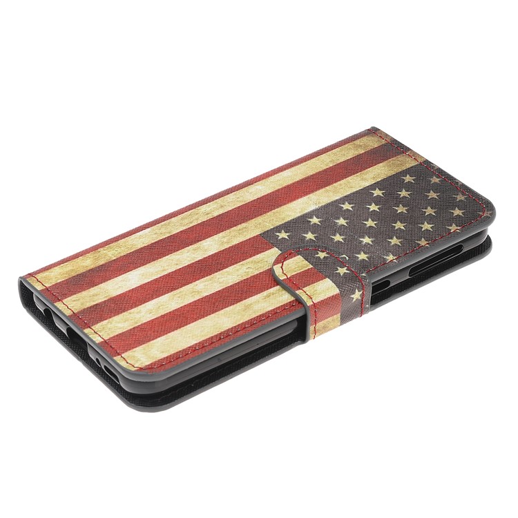 Caso De Carteira De Couro De Impressão Padrão Para Samsung Galaxy A40 - Bandeira Americana Retro-4