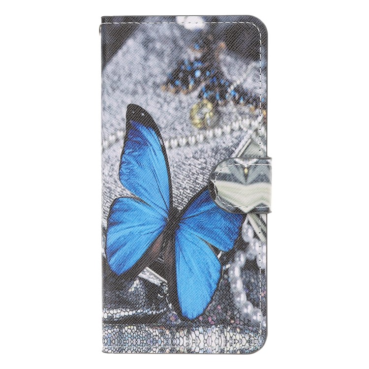 Caso De Carteira De Couro De Impressão Padrão Para Samsung Galaxy A40 - Borboleta Azul-1