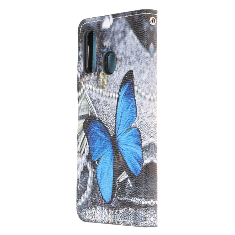 Caso De Carteira De Couro De Impressão Padrão Para Samsung Galaxy A40 - Borboleta Azul-2