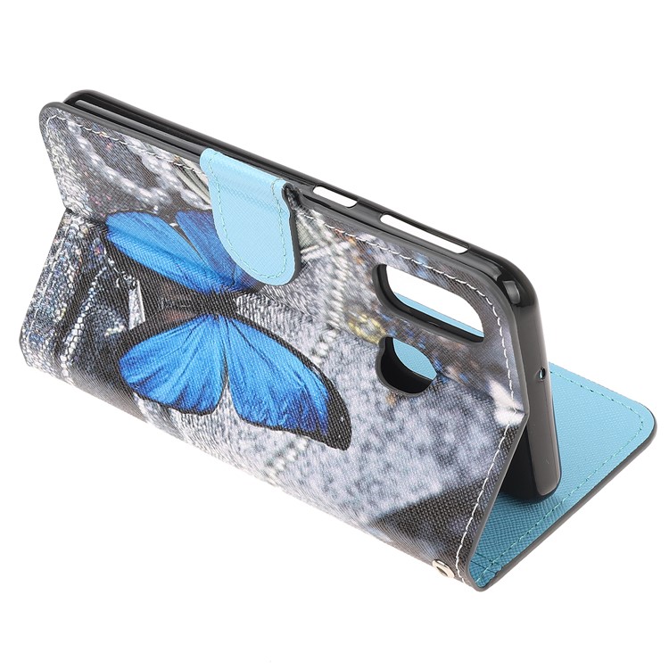 Caso De Carteira De Couro De Impressão Padrão Para Samsung Galaxy A40 - Borboleta Azul-3
