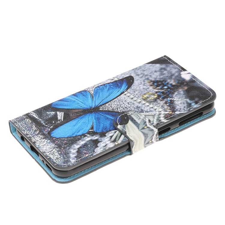 Caso De Carteira De Couro De Impressão Padrão Para Samsung Galaxy A40 - Borboleta Azul-4