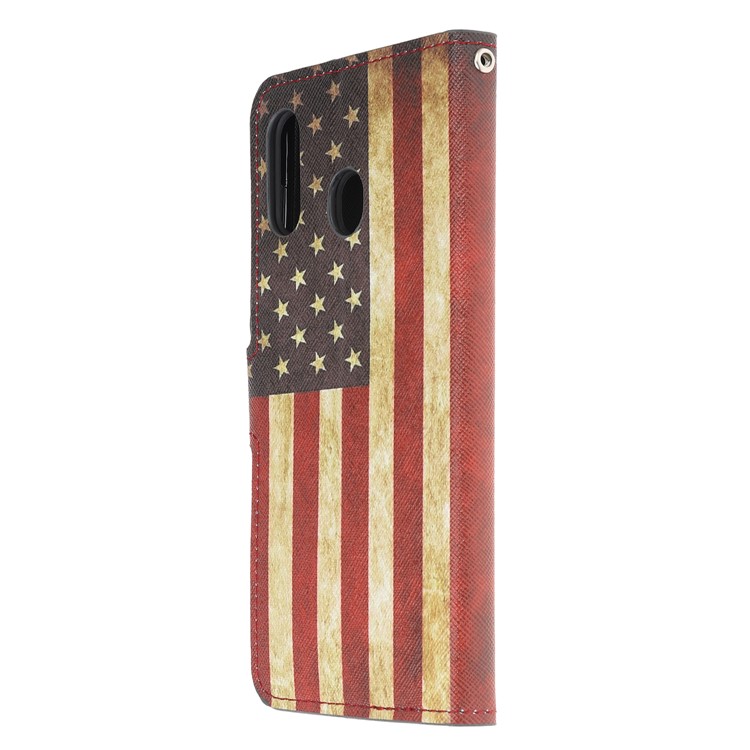 Pattern Printing Leather Wallet Stand Case for Samsung Galaxy A20/A30 - Retro American Flag-2