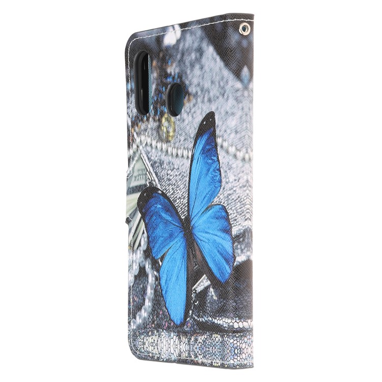 Pattern Printing Leather Wallet Stand Case for Samsung Galaxy A20/A30 - Blue Butterfly-2