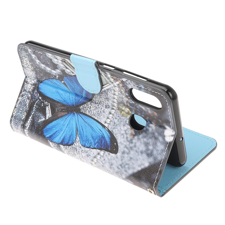 Pattern Printing Leather Wallet Stand Case for Samsung Galaxy A20/A30 - Blue Butterfly-3