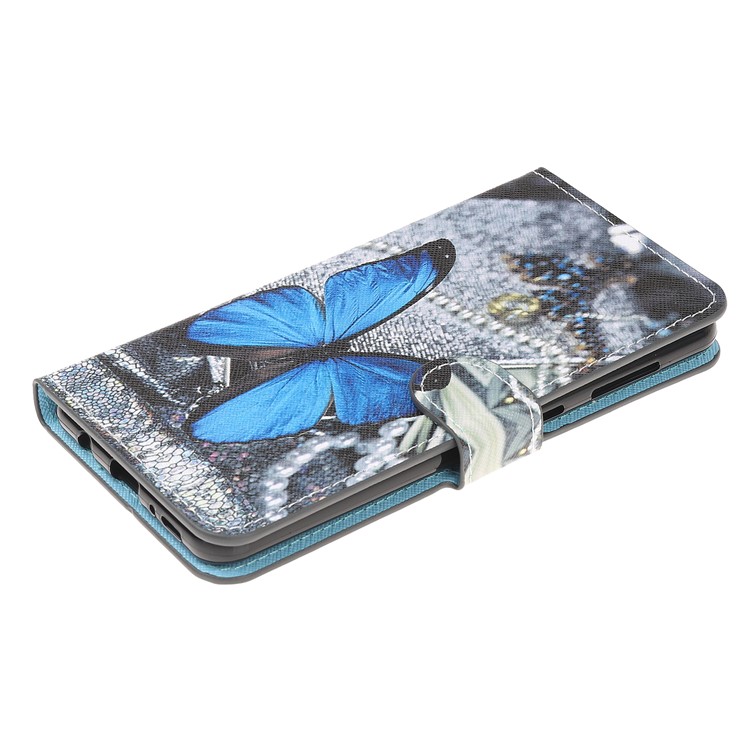 Pattern Printing Leather Wallet Stand Case for Samsung Galaxy A20/A30 - Blue Butterfly-4