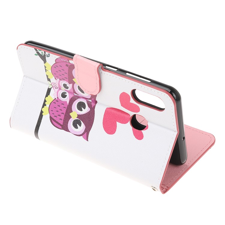 Pattern Printing Leather Wallet Stand Case for Samsung Galaxy A20/A30 - Hearts and Owls-3