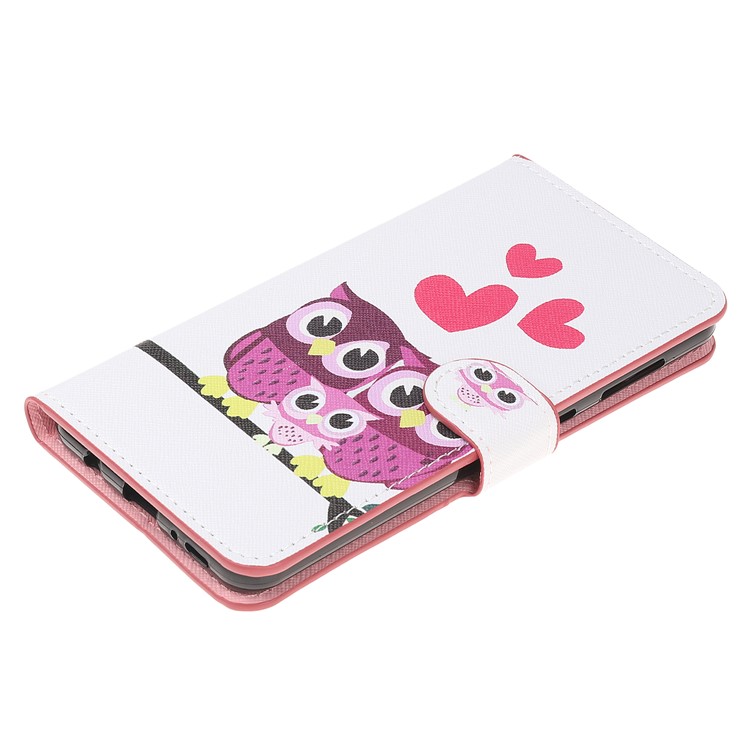 Pattern Printing Leather Wallet Stand Case for Samsung Galaxy A20/A30 - Hearts and Owls-4