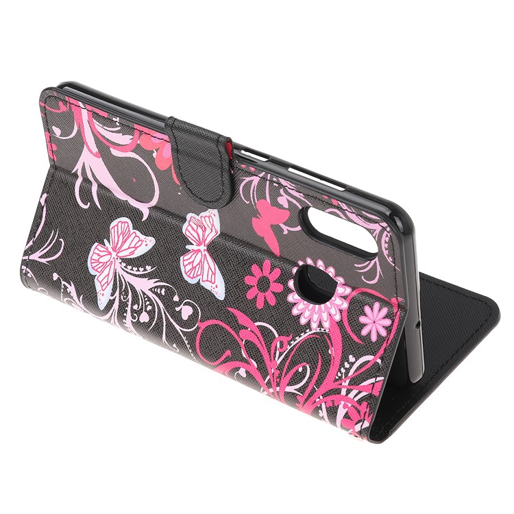 Pattern Printing Leather Wallet Stand Case for Samsung Galaxy A20/A30 - Butterfly Flowers-3