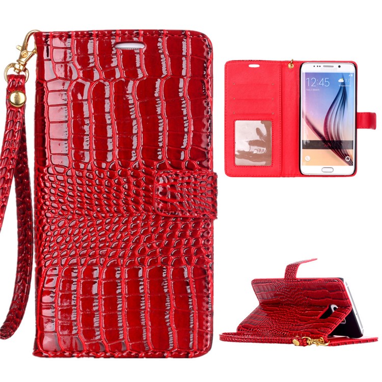 

Crocodile Texture Stand Leather Phone Case for Samsung Galaxy S7 edge G935 with Hand Strap - Red