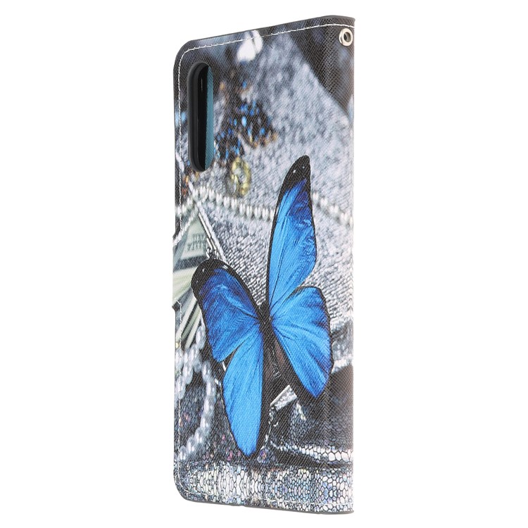 Caso De Carteira De Couro De Impressão Padrão Para Samsung Galaxy A50 - Borboleta Azul-2