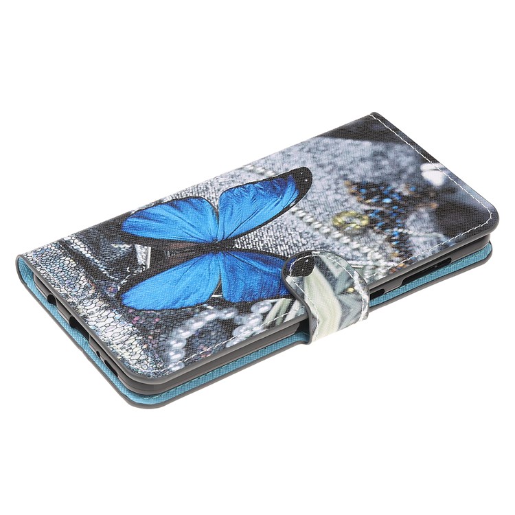 Caso De Carteira De Couro De Impressão Padrão Para Samsung Galaxy A50 - Borboleta Azul-4