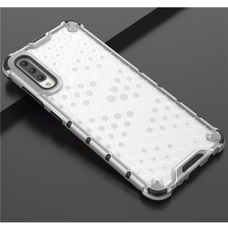 Couverture de Téléphone Hybride Hybride Pour Les Chocs de Motif en Nid D'abeille Pour Samsung Galaxy A70 - Blanche