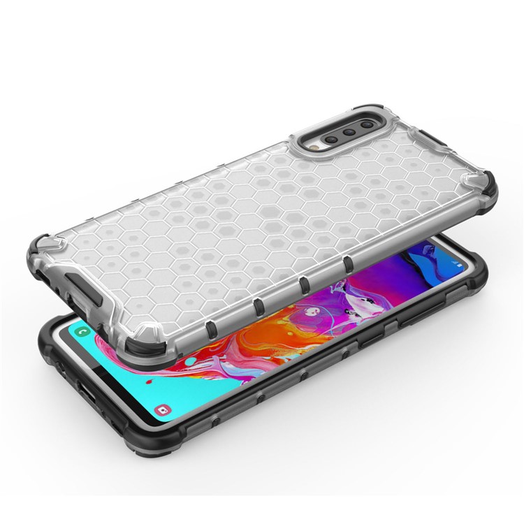 Honeycomb Pattern Shock-proof TPU + PC + Silicone Hybrid Phone Cover for Samsung Galaxy A70 - White-6