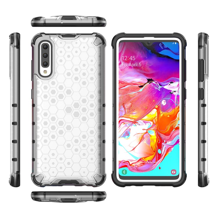 Couverture de Téléphone Hybride Hybride Pour Les Chocs de Motif en Nid D'abeille Pour Samsung Galaxy A70 - Blanche