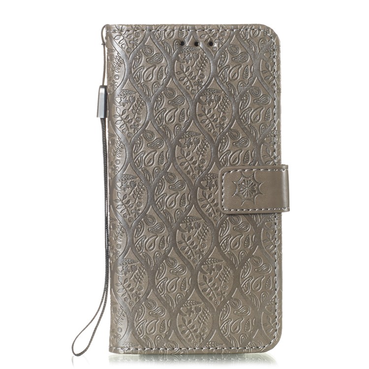 Imprint Leaf Leather Wallet Case for Samsung Galaxy M30/A40s - Grey-2