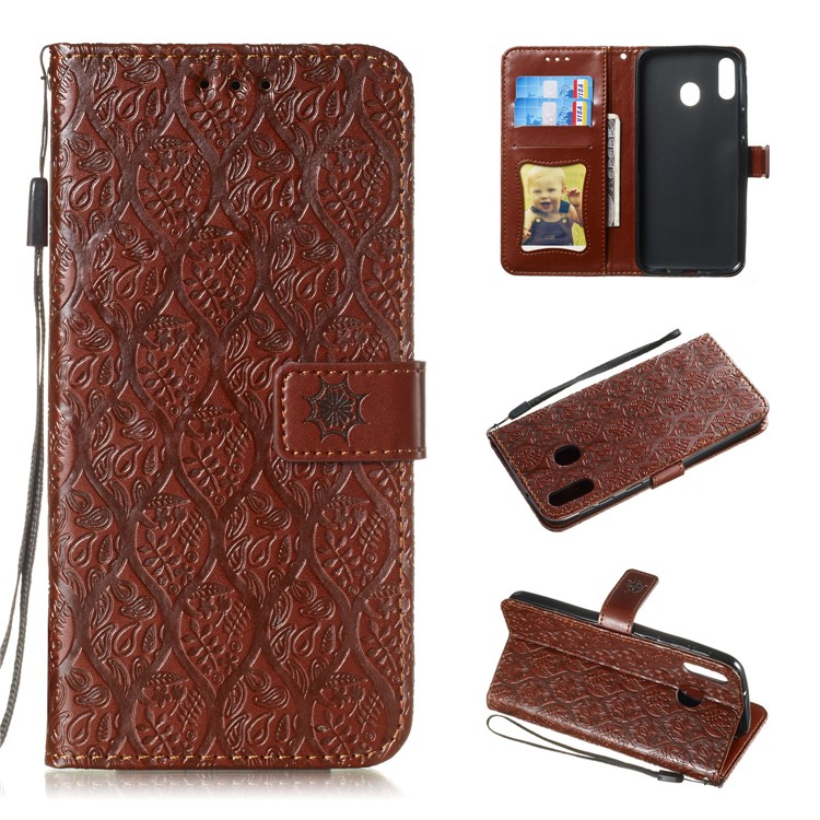 

Imprint Leaf Leather Wallet Case for Samsung Galaxy M20 - Brown, Galaxy M20
