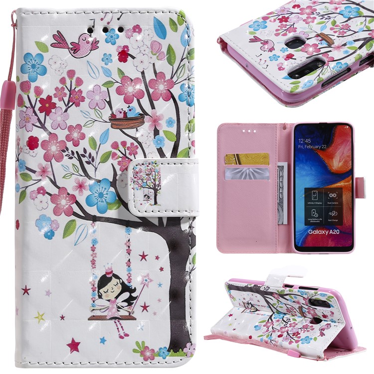 Light Spot Decor Patterned Leather Wallet Case for Samsung Galaxy A20/A30 - Flowered Tree-1