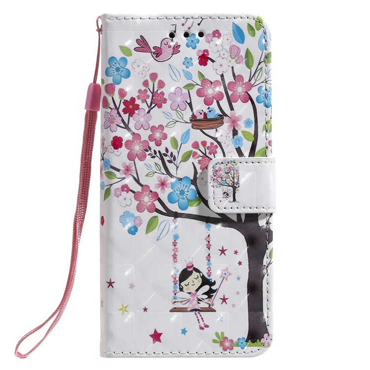 Light Spot Decor Patterned Leather Wallet Case for Samsung Galaxy A20/A30 - Flowered Tree-2