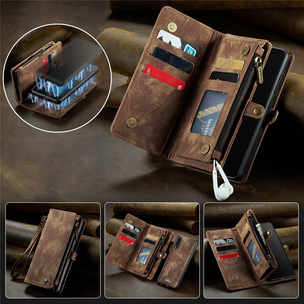 CASEME 008 Series 2-in-1 Multi-slot Wallet Vintage Split Leather Phone Case for Samsung Galaxy A50/A50s/A30s - Brown