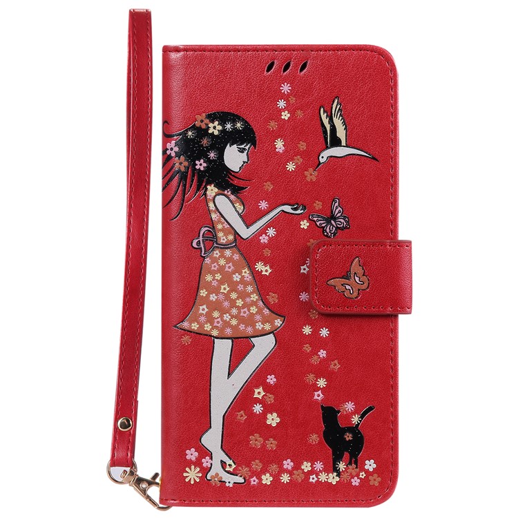 Luminous Women and Cat Pattern PU Leather Wallet Phone Stand Case for Samsung Galaxy M20 - Purple-2