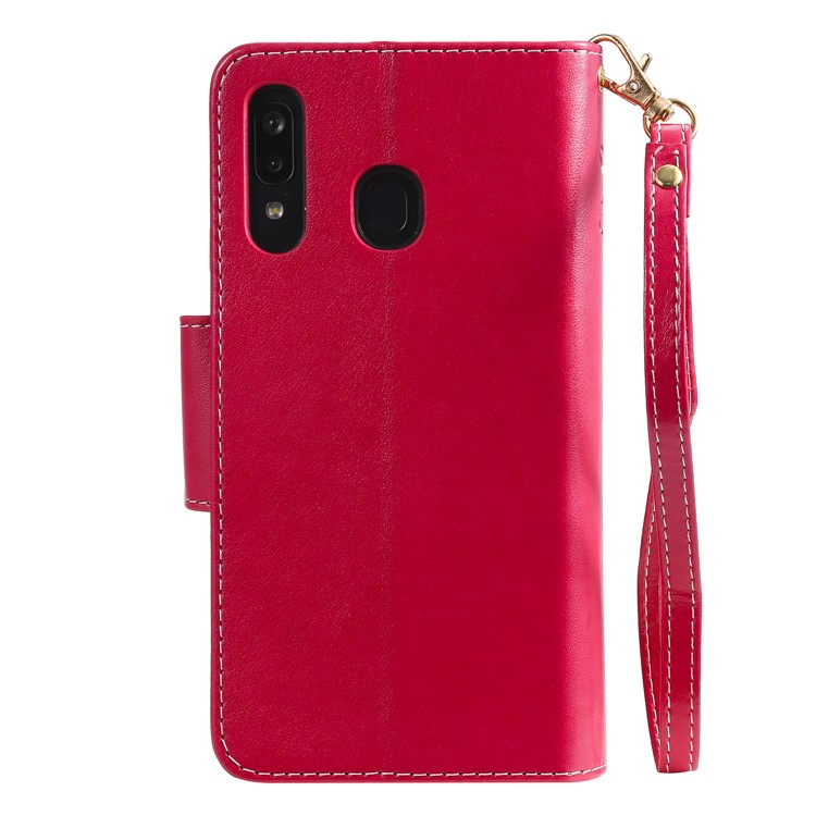 Imprinted Beauty Cat 9 Card Slots Leather Stand Case for Samsung Galaxy A20/A30 - Red-3