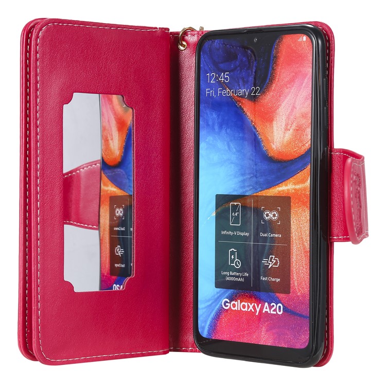 Imprinted Beauty Cat 9 Card Slots Leather Stand Case for Samsung Galaxy A20/A30 - Red-5