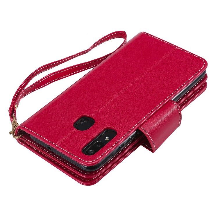 Imprinted Beauty Cat 9 Card Slots Leather Stand Case for Samsung Galaxy A20/A30 - Red-7