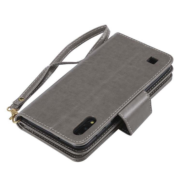 Imprinted Beauty Cat 9 Card Slots Leather Stand Case for Samsung Galaxy M10/A10 - Grey-9