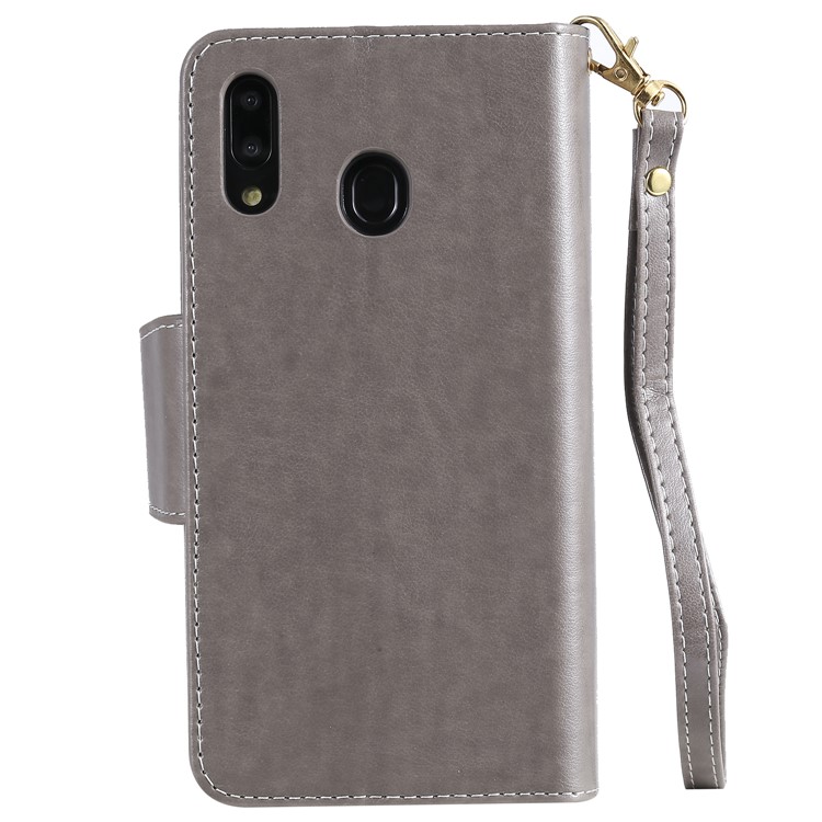 Imprinted Beauty Cat 9 Card Slots Leather Stand Case for Samsung Galaxy M20 - Grey-3