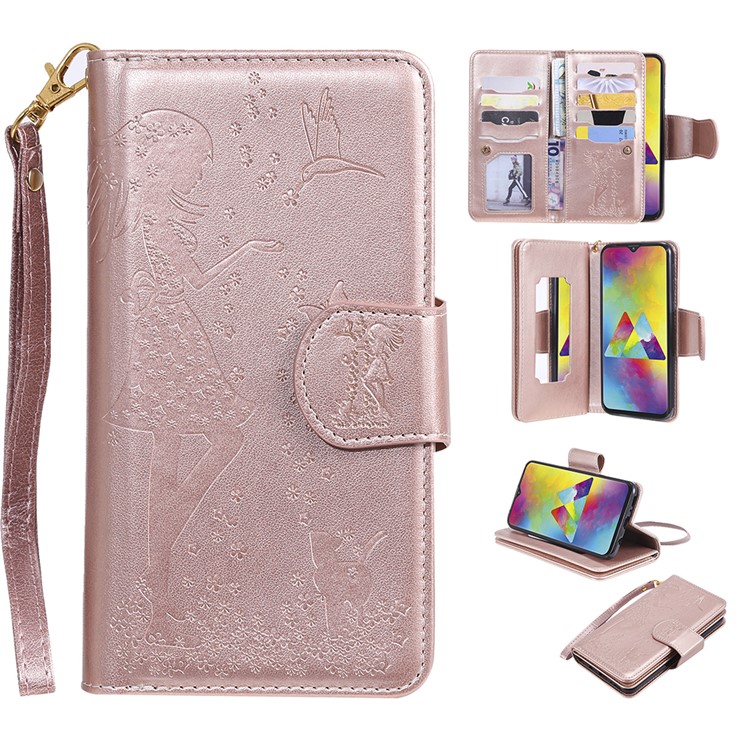 

Imprinted Beauty Cat 9 Card Slots Leather Stand Case for Samsung Galaxy M20 - Rose Gold, Galaxy M20