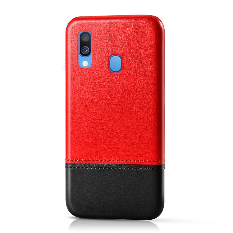 PU Leather Coated TPU Dual-color Splicing Phone Back Case for Samsung Galaxy A40 - Red / Black-2