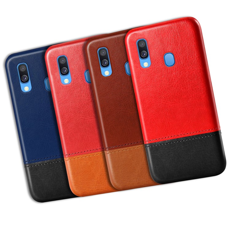 PU Leather Coated TPU Dual-color Splicing Phone Back Case for Samsung Galaxy A40 - Red / Black-5