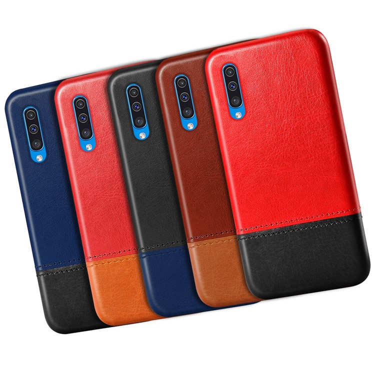 KSQ Dual-color Splicing PU Leather Coated TPU Casing for Samsung Galaxy A50 - Red/Black-5