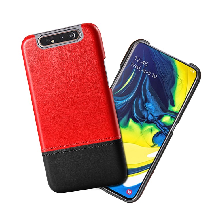 

KSQ Bi-color Splicing PU Leather Coated Plastic Back Case for Samsung Galaxy A80 / A90 - Red / Black, Galaxy A80