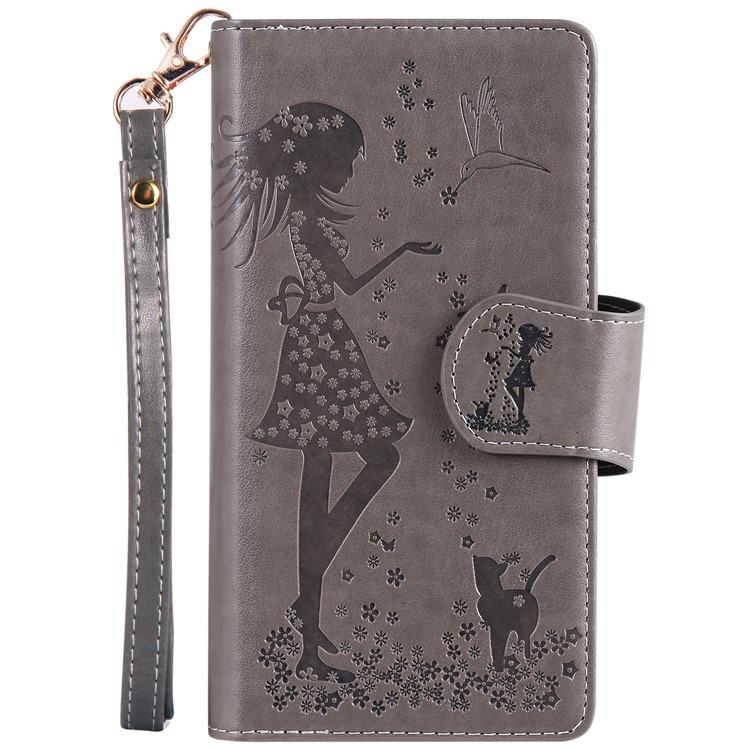 Imprinted Beauty Cat 9 Card Slots Leather Stand Case for Samsung Galaxy S10 5G - Grey-2