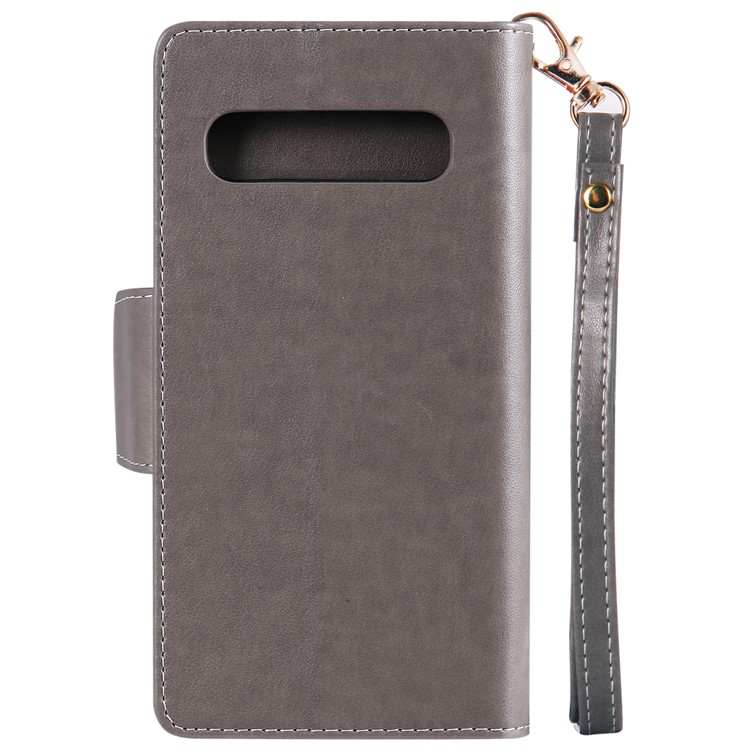 Imprinted Beauty Cat 9 Card Slots Leather Stand Case for Samsung Galaxy S10 5G - Grey-3