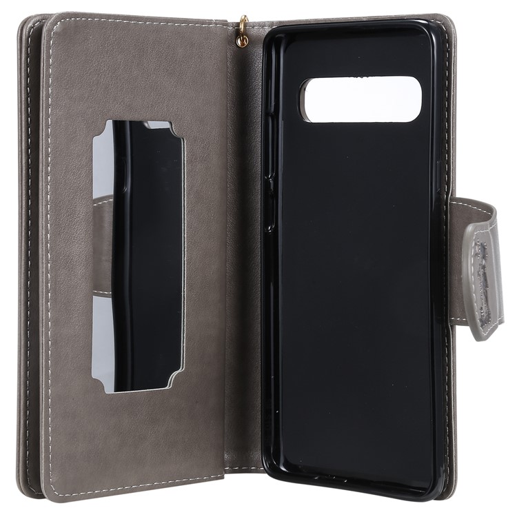 Imprinted Beauty Cat 9 Card Slots Leather Stand Case for Samsung Galaxy S10 5G - Grey-5