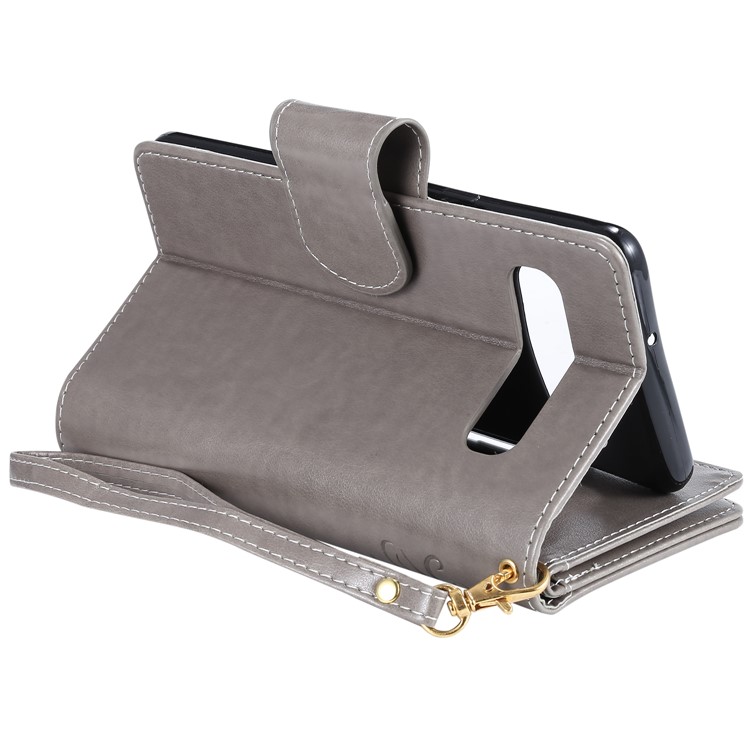 Imprinted Beauty Cat 9 Card Slots Leather Stand Case for Samsung Galaxy S10 5G - Grey-8