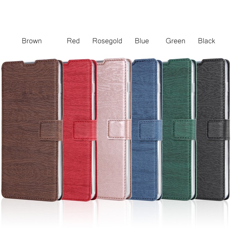 Wood Grain PU Leather Stand Card Slots TPU Phone Shell with Hang Rope for Samsung Galaxy S10 Plus - Blue-12