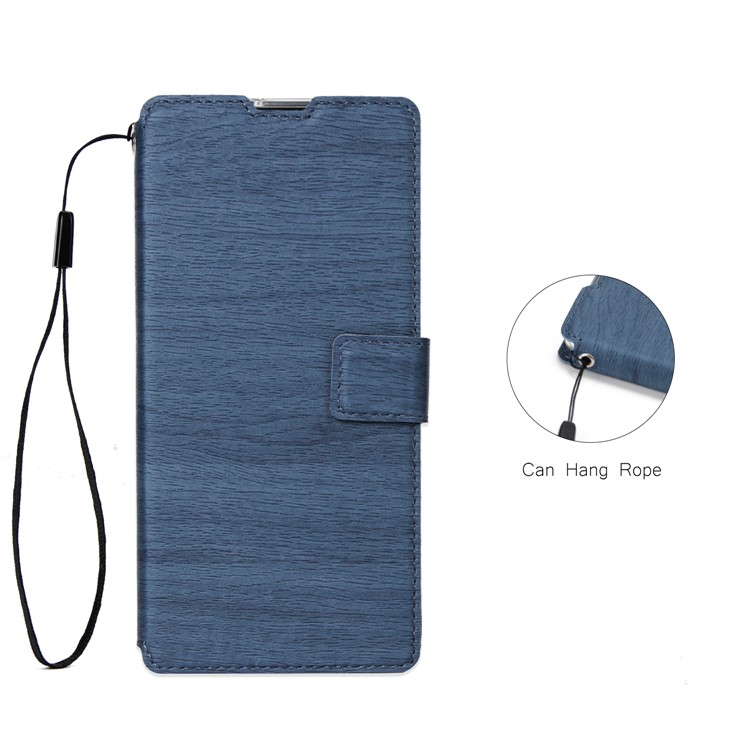 Wood Grain PU Leather Stand Card Slots TPU Phone Shell with Hang Rope for Samsung Galaxy S10 Plus - Blue-2