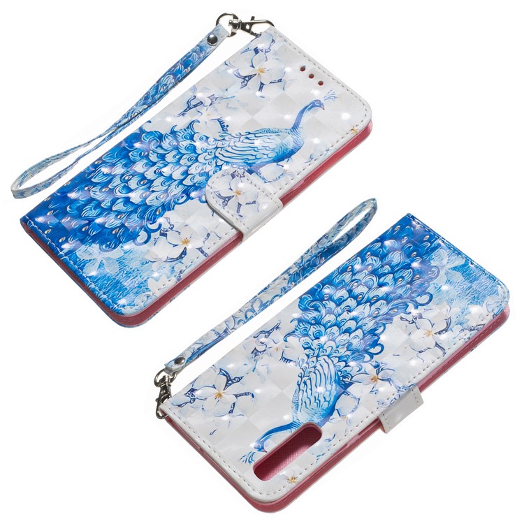 Light Spot Decor Patterned Leather Wallet Case for Samsung Galaxy A70 - Peacock-6